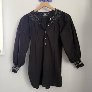 Madison Mathews XS Remy Smock Blouse Black Puff Sleeve‎ Relaxed Boho Peasant